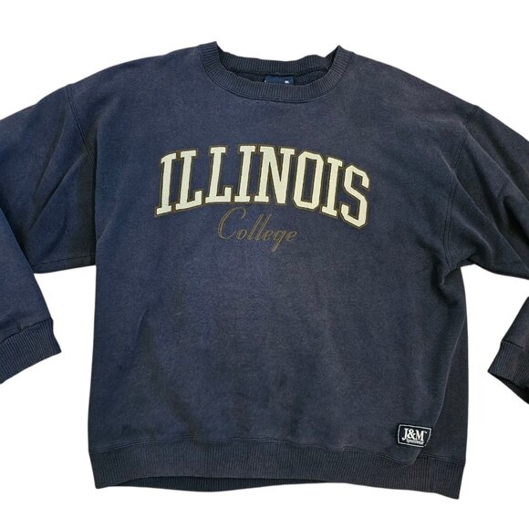 VTG 90s Illinois College Crewneck Sweatshirt Faded Navy Blue Sz XL USA Made - Picture 1 of 9